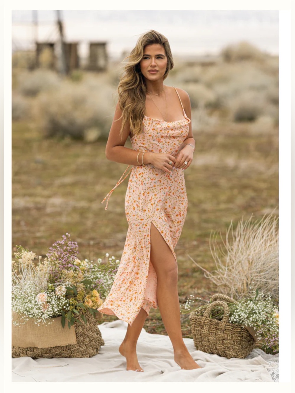 RESA Peach Floral Slip Dress